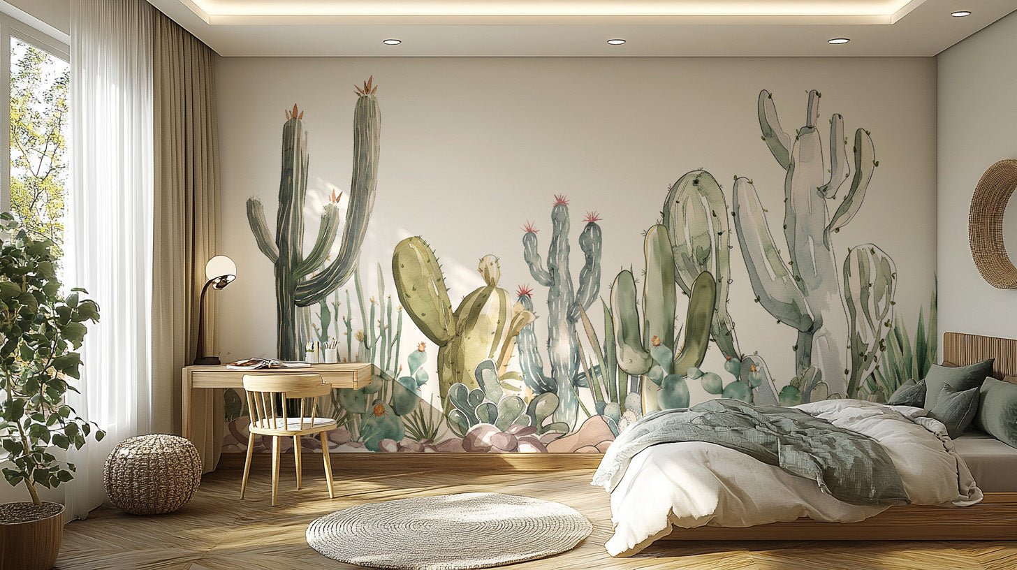 Watercolor Prickle Desert Cactus Wallpaper
