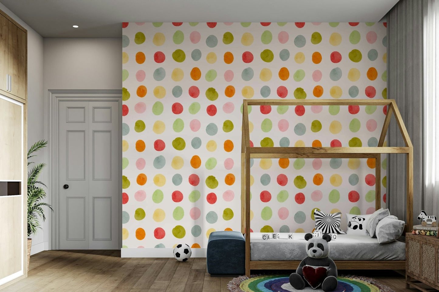 The colors are soft, muted tones of rainbow colors.

