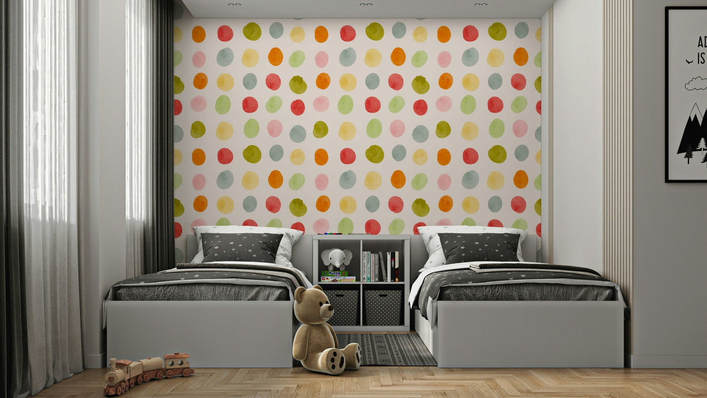 A wall mural of a peaceful polka dot pattern.

