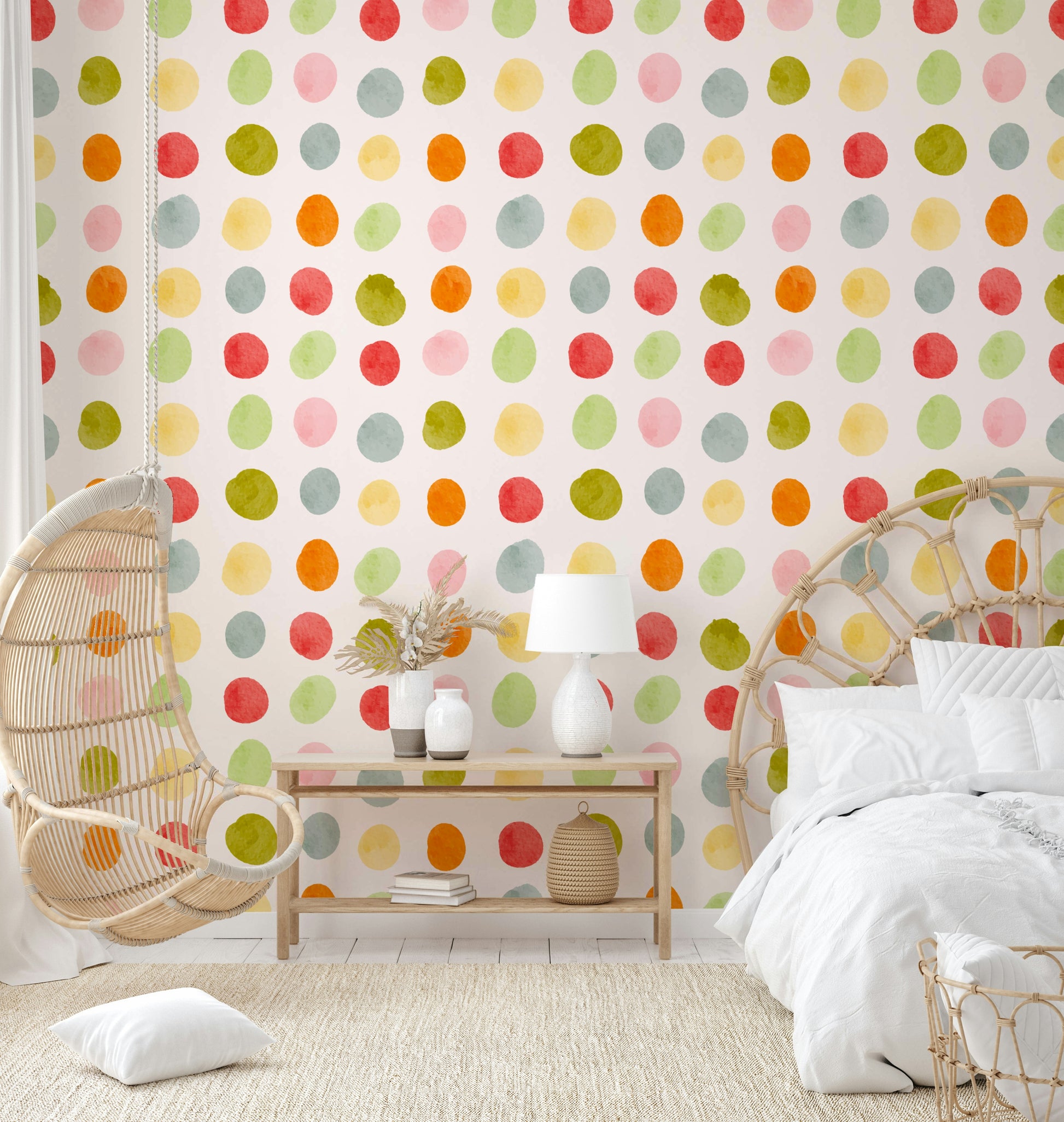 The polka dots are a central focus of the image.

