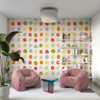 The image shows a serene, natural scene with a watercolor dot pattern.

