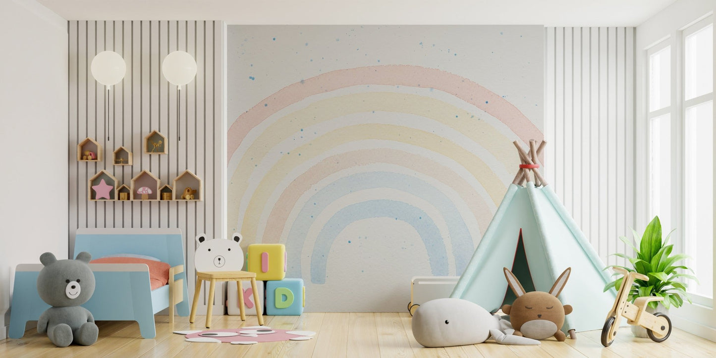 Soft watercolor rainbow mural wallpaper