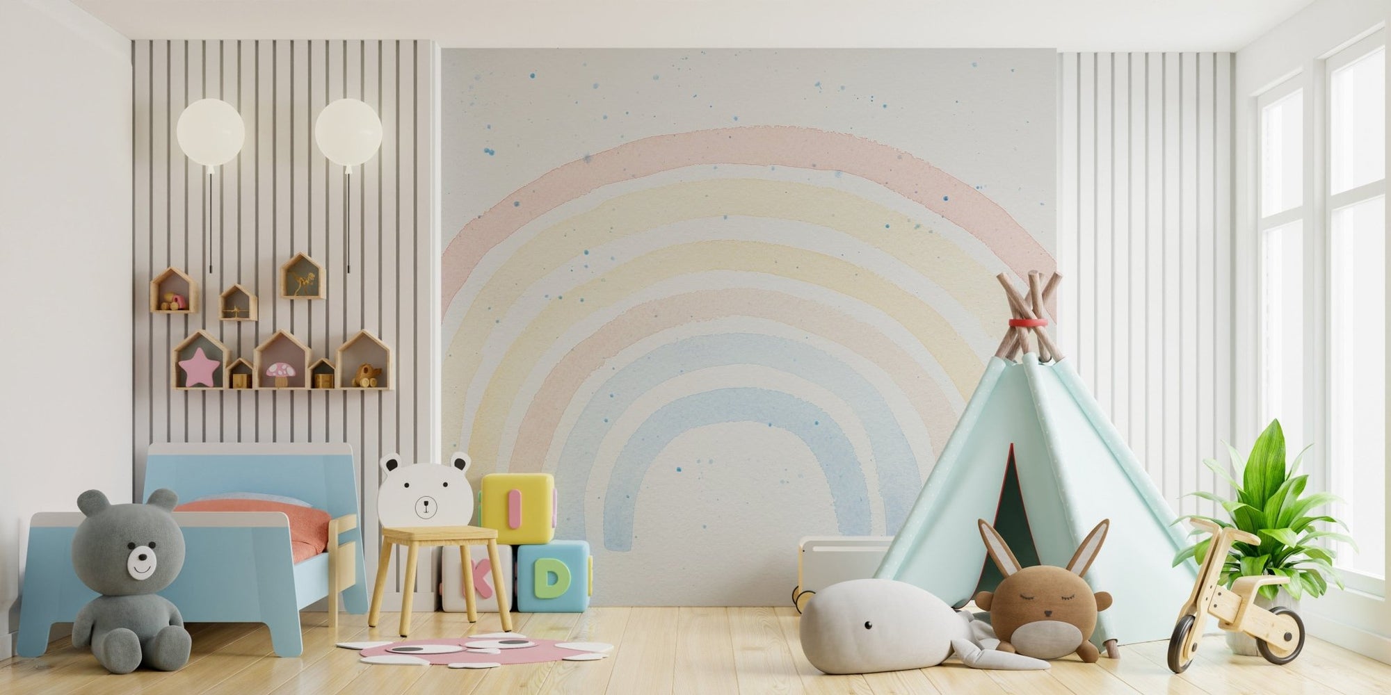 Soft watercolor rainbow mural wallpaper A934