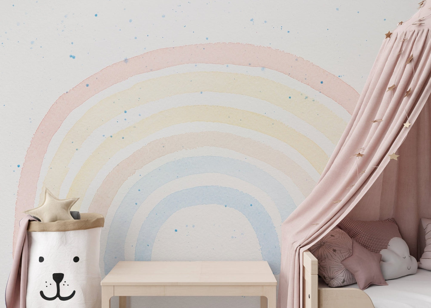 Pastel rainbow mural adds colorful charm