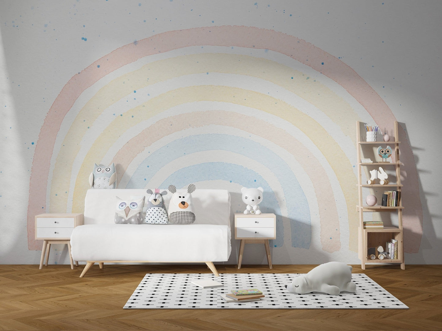 Peel-and-stick watercolor rainbow mural