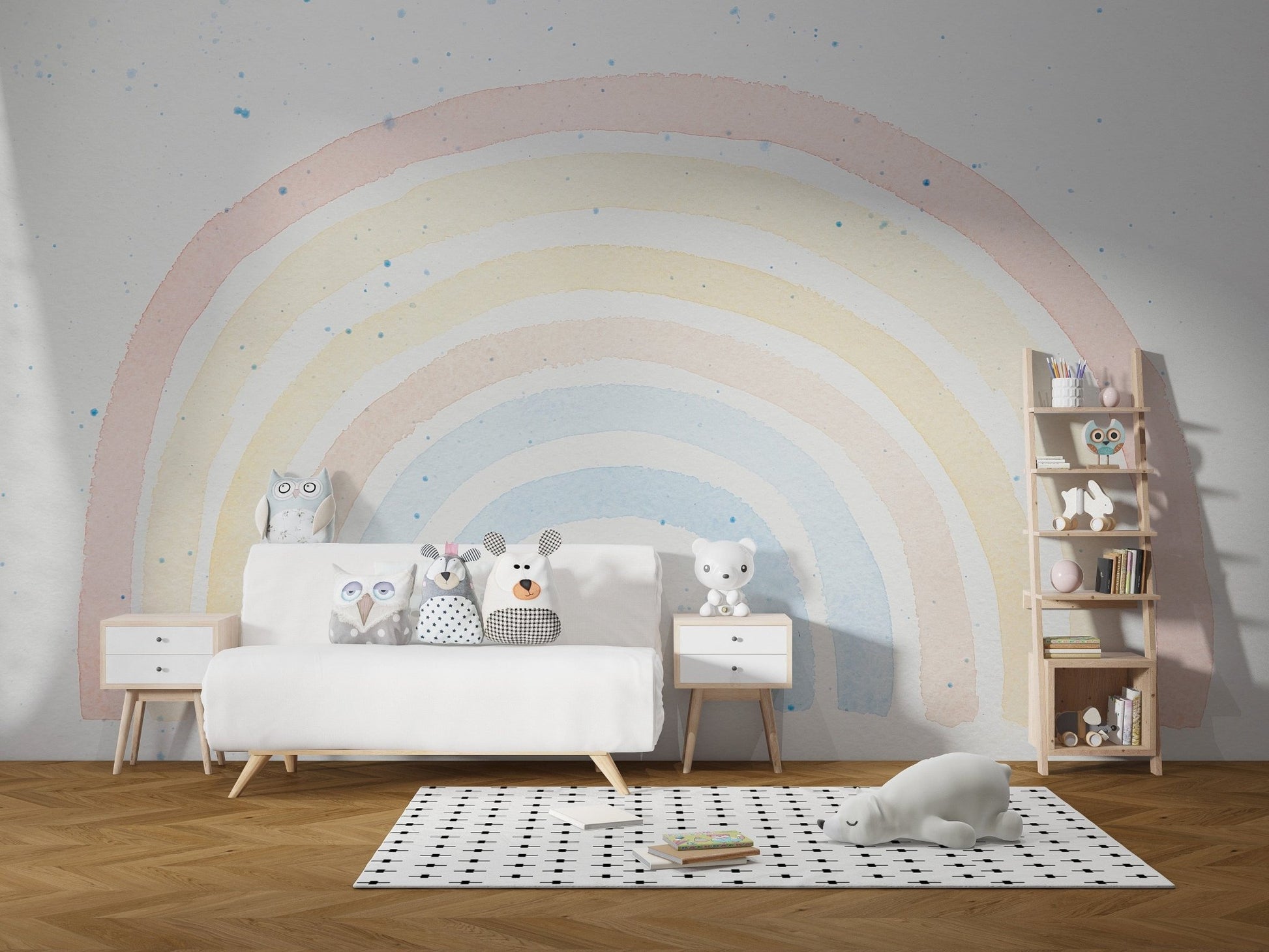 Peel-and-stick watercolor rainbow mural