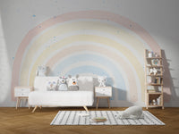 Peel-and-stick watercolor rainbow mural