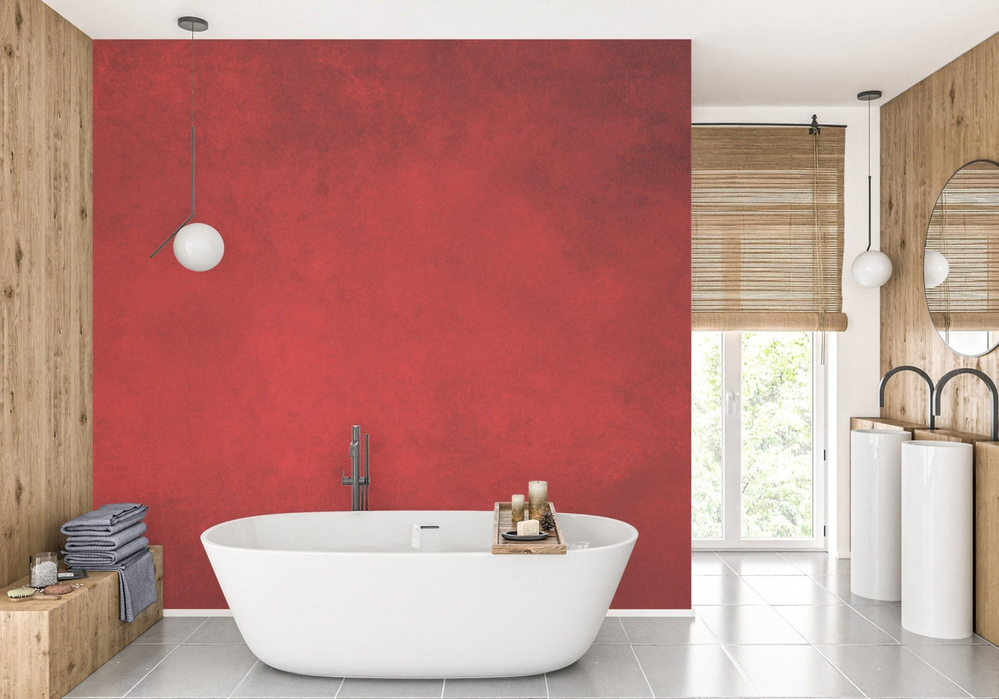 Bold red concrete mural wallpaper for modern decor A655
