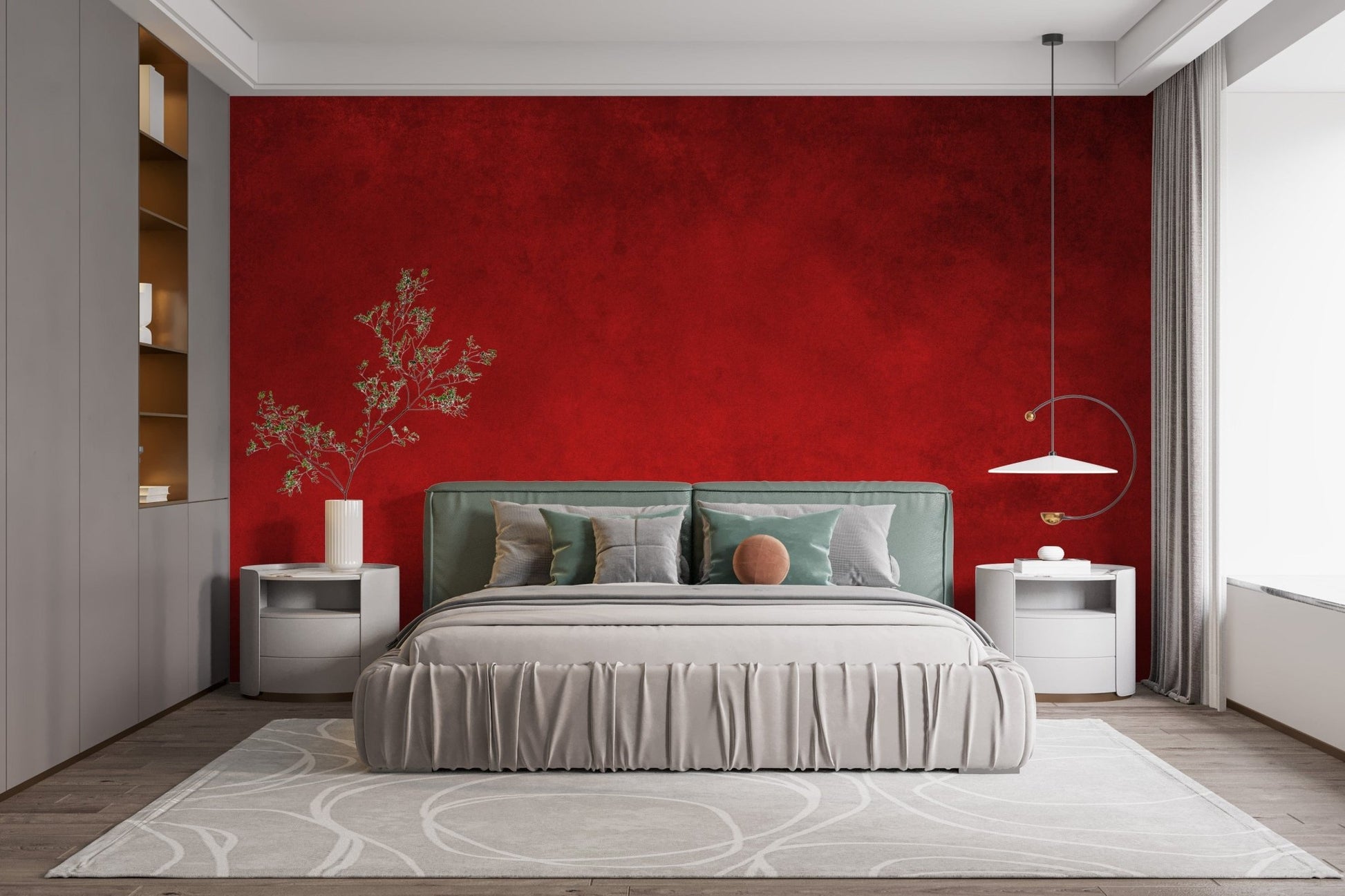 Red concrete effect wallpaper mural for striking decor A655