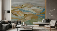 Modern lounge with Watercolor Ridge view Wall Mural and panoramic peaks, GD8883