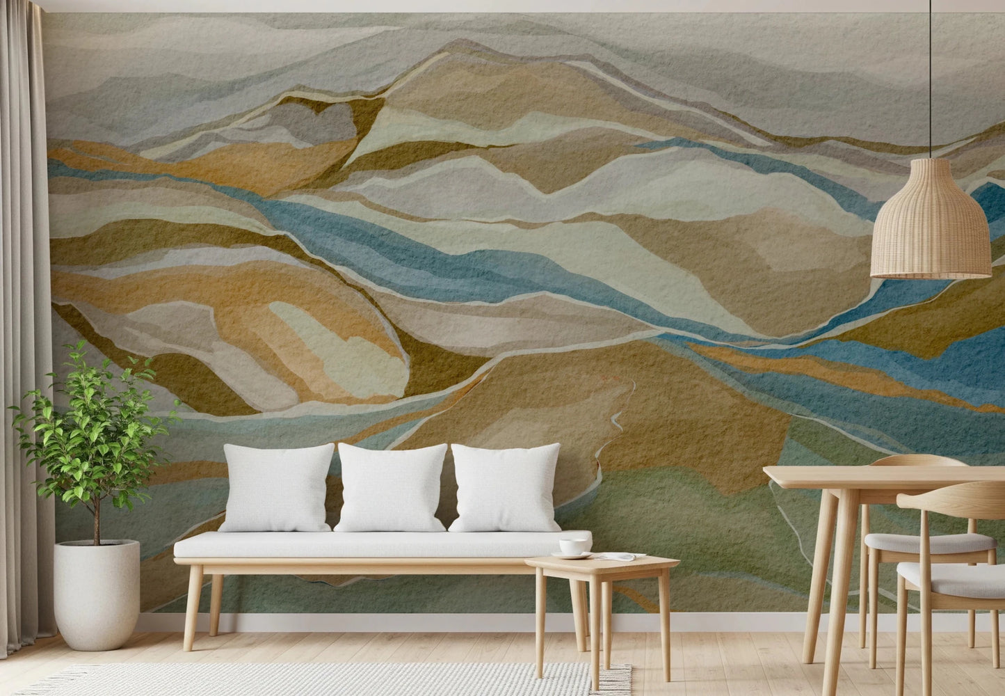 Dining nook set against Watercolor Ridge view Wall Mural and rolling ridges, GD8883