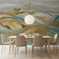 Watercolor Ridge view Wall Mural bringing landscape detail to a dining room, GD8883