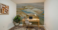 Watercolor Ridge view Wall Mural adding depth to a calm study room, GD8883
