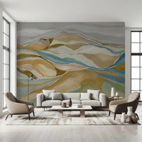 Soft neutral lounge framed by Watercolor Ridge view Wall Mural, GD8883