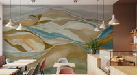 Warm Café and restaurants with Watercolor Ridge view Wall Mural and layered hills, GD8883