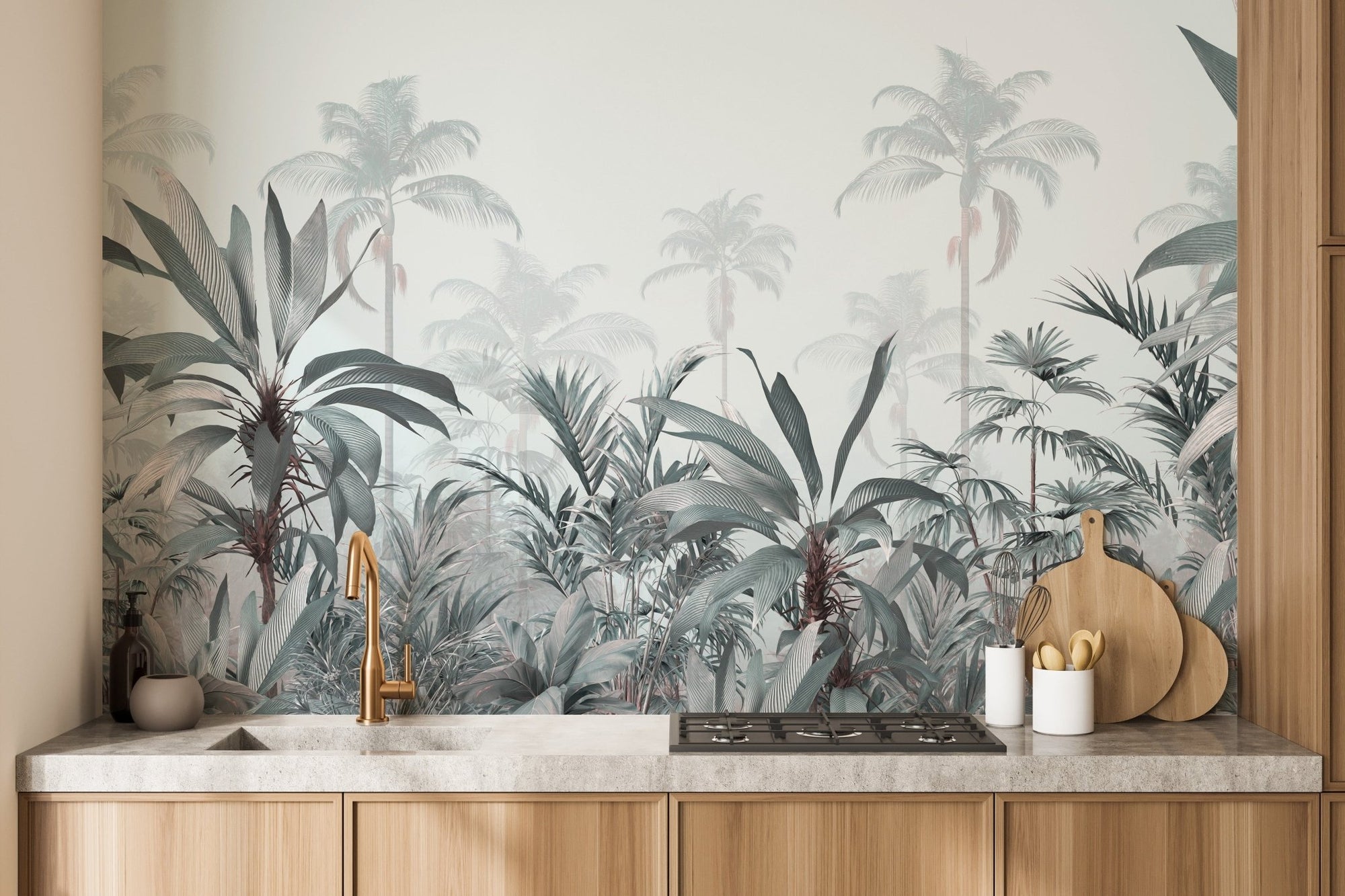 Watercolor Riverside Forest Wallpaper Mural A358