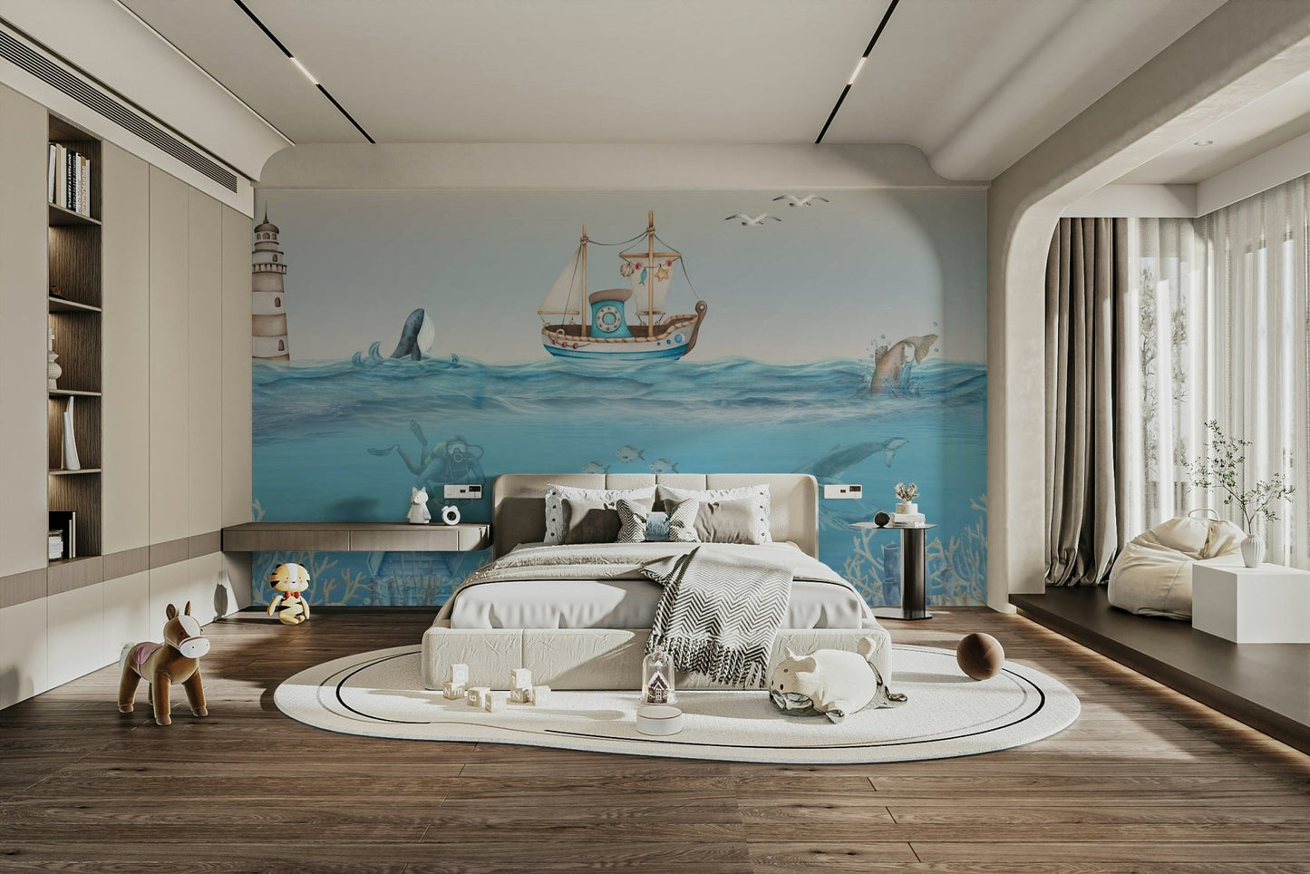 The water is a beautiful, clear blue.

