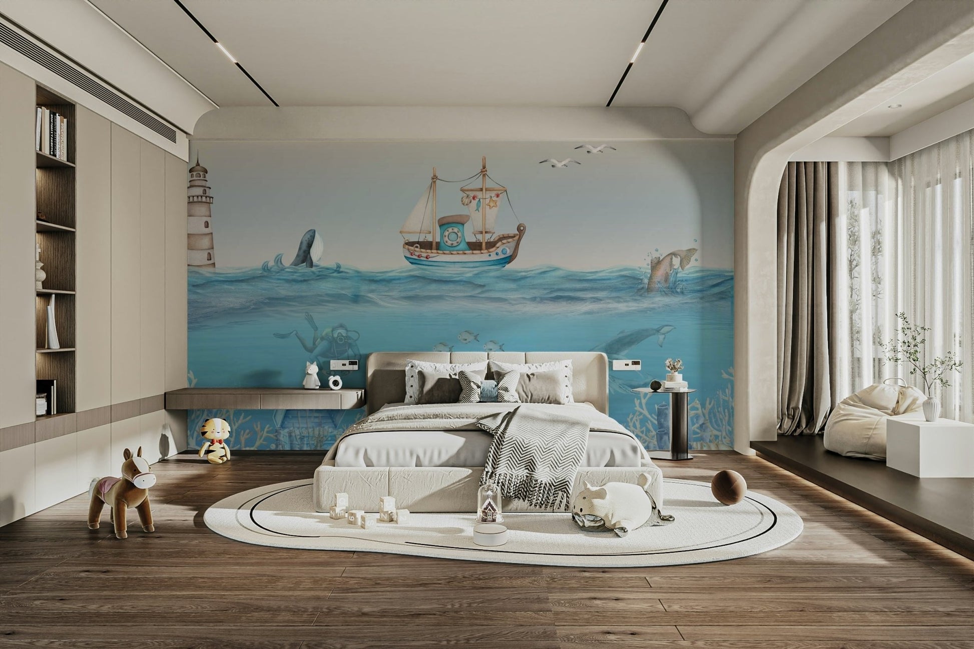 The water is a beautiful, clear blue.

