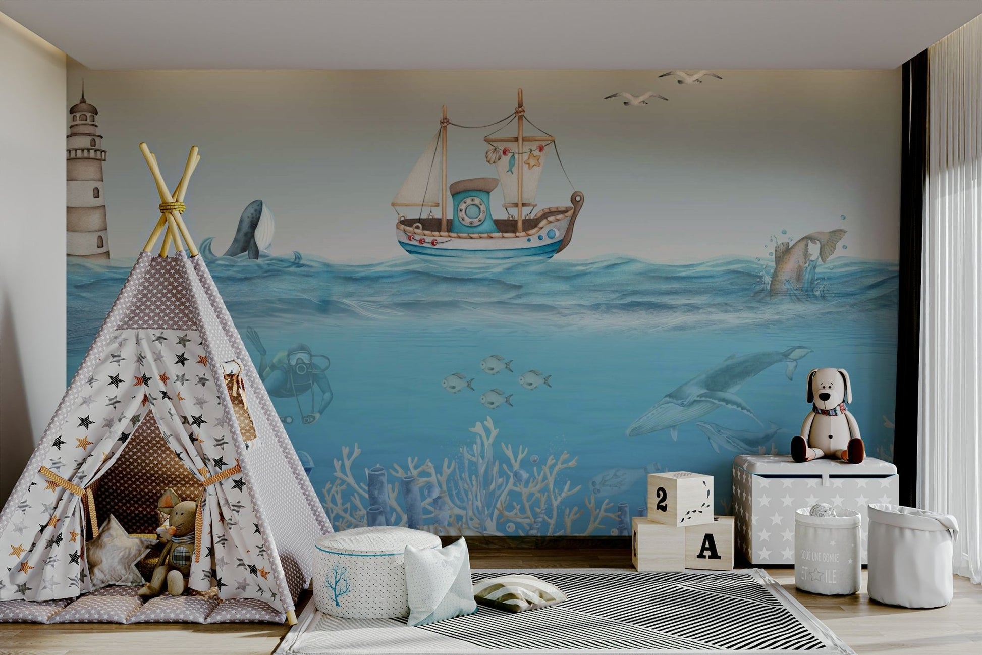 The background is a soft, light blue underwater scene.

