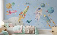 Watercolor Space Adventure Light Blue Wall MuralGD9136
