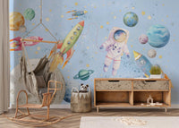 Watercolor Space Adventure Light Blue Wall MuralGD9136