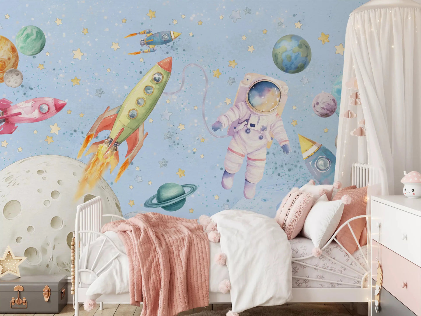 Watercolor Space Adventure Light Blue Wall MuralGD9136