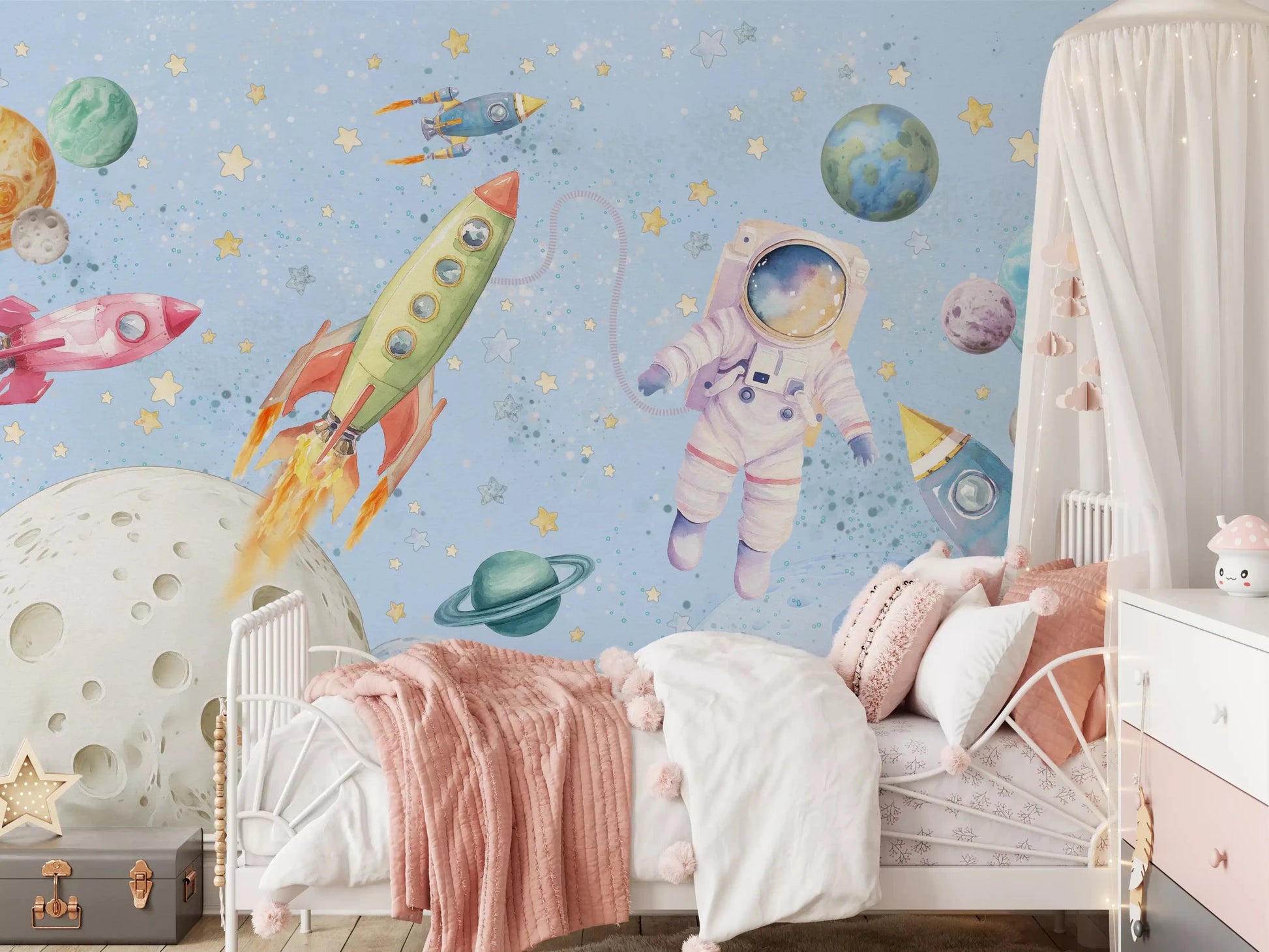 Watercolor Space Adventure Light Blue Wall MuralGD9136