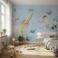 Watercolor Space Adventure Light Blue Wall MuralGD9136