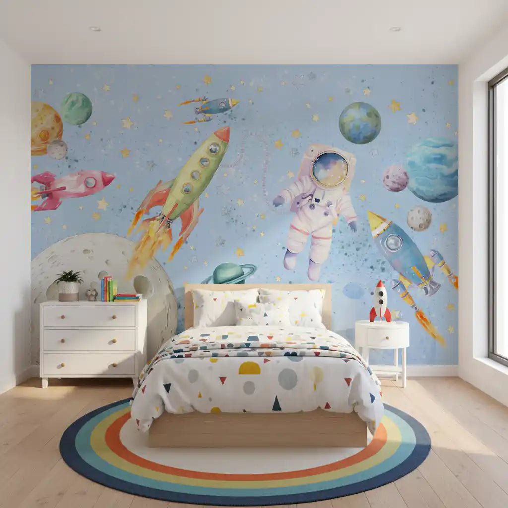 Watercolor Space Adventure Light Blue Wall MuralGD9136
