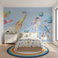 Watercolor Space Adventure Light Blue Wall MuralGD9136