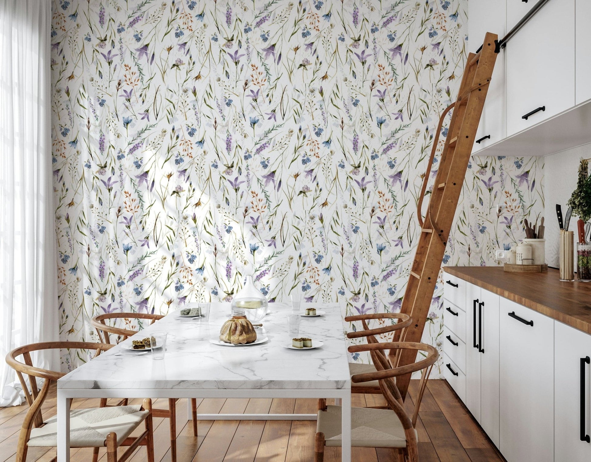 Watercolor Spring Wildflower Meadow wallpaper for walls pastel