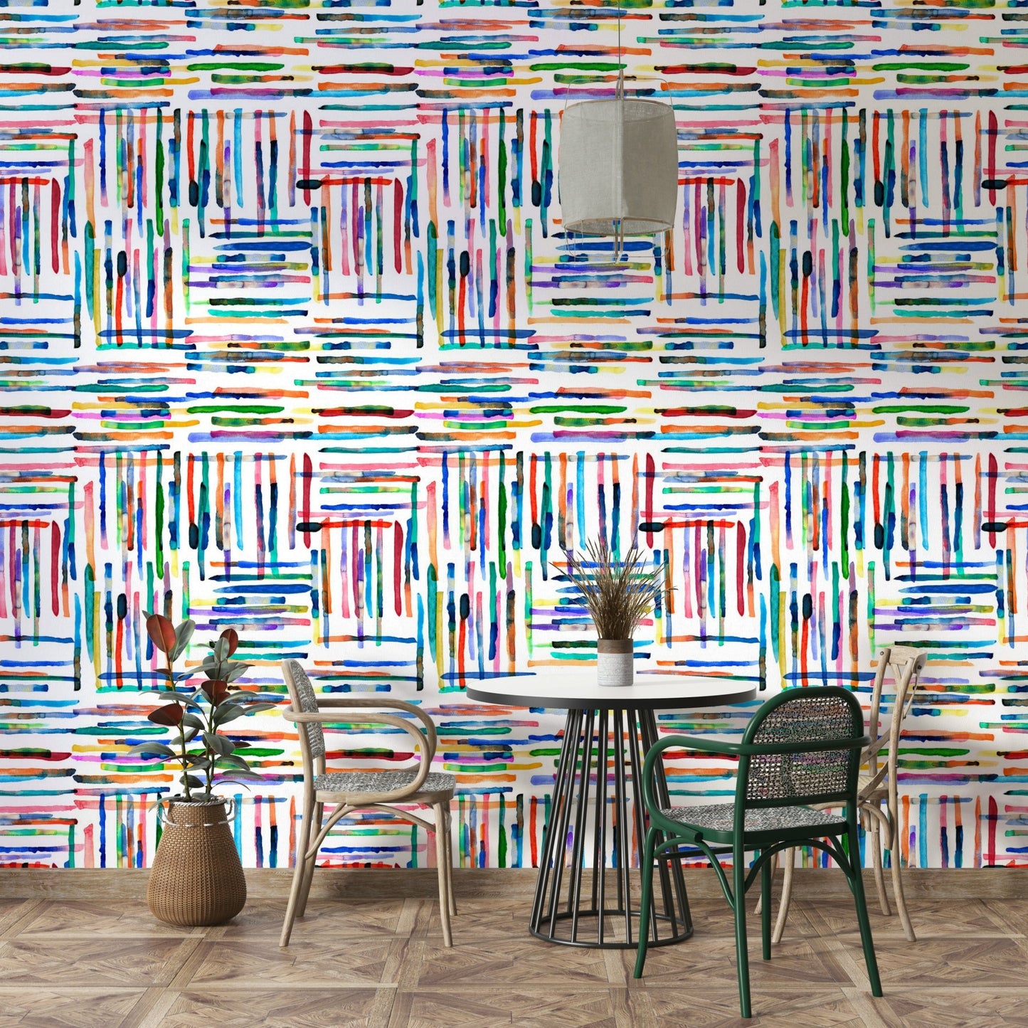 Watercolor Stripes Tile Blue Wallpaper⁠