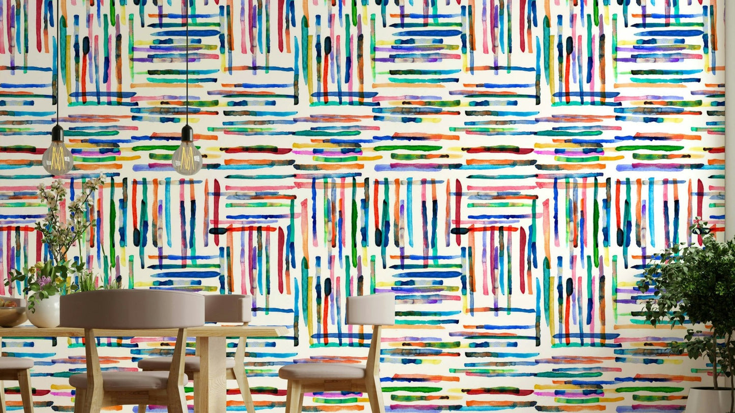 Blue watercolor stripes tile wallpaper for walls.


