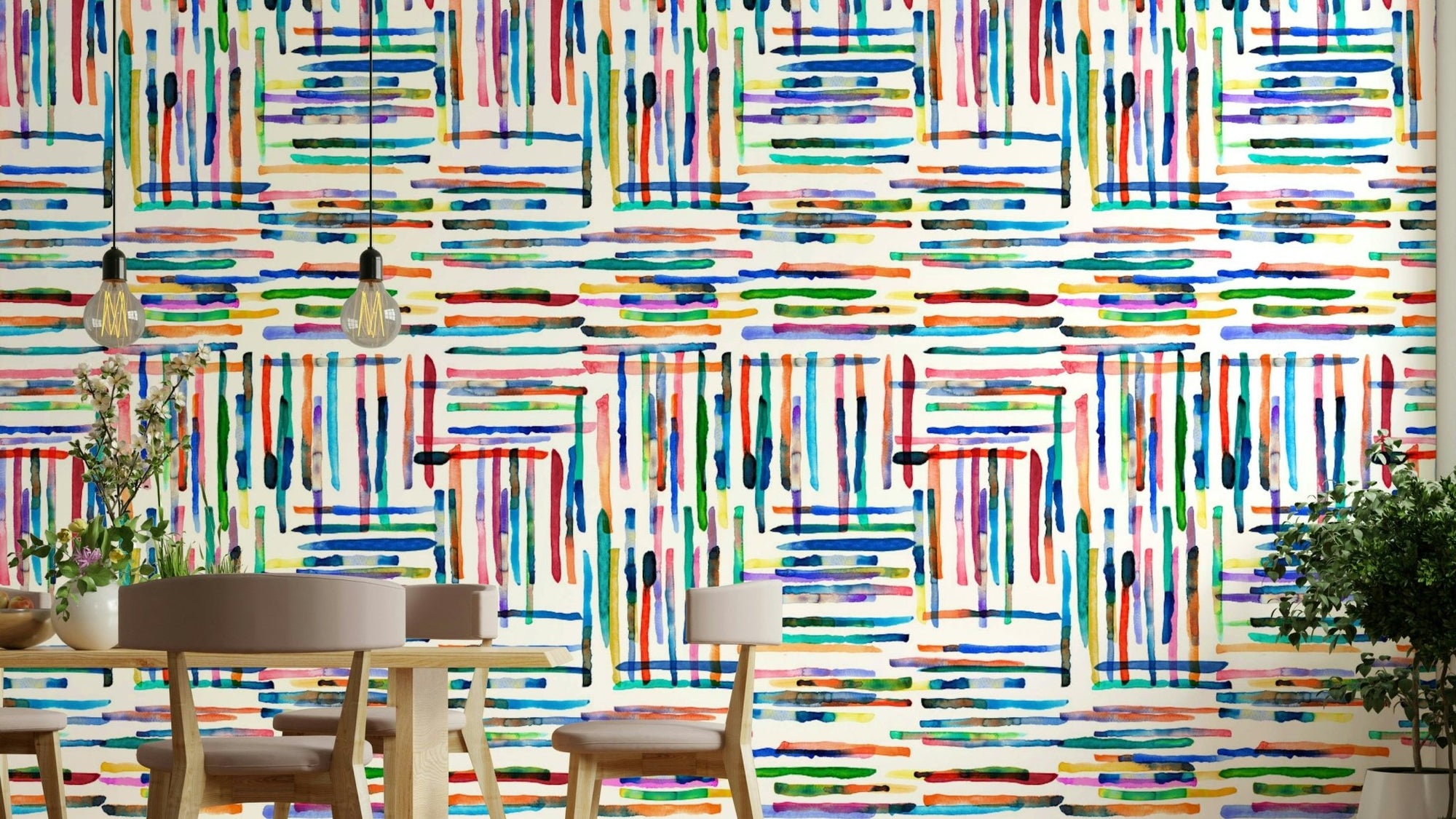 Blue watercolor stripes tile wallpaper for walls., GD1569
