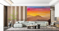 Soft horizon wall mural featuring Watercolor Sunset painted texture