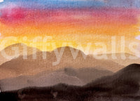 Watercolor Sunset wall mural with calm sky and earthy landscape