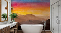 Bathroom design using Watercolor Sunset wall mural soft horizon tones