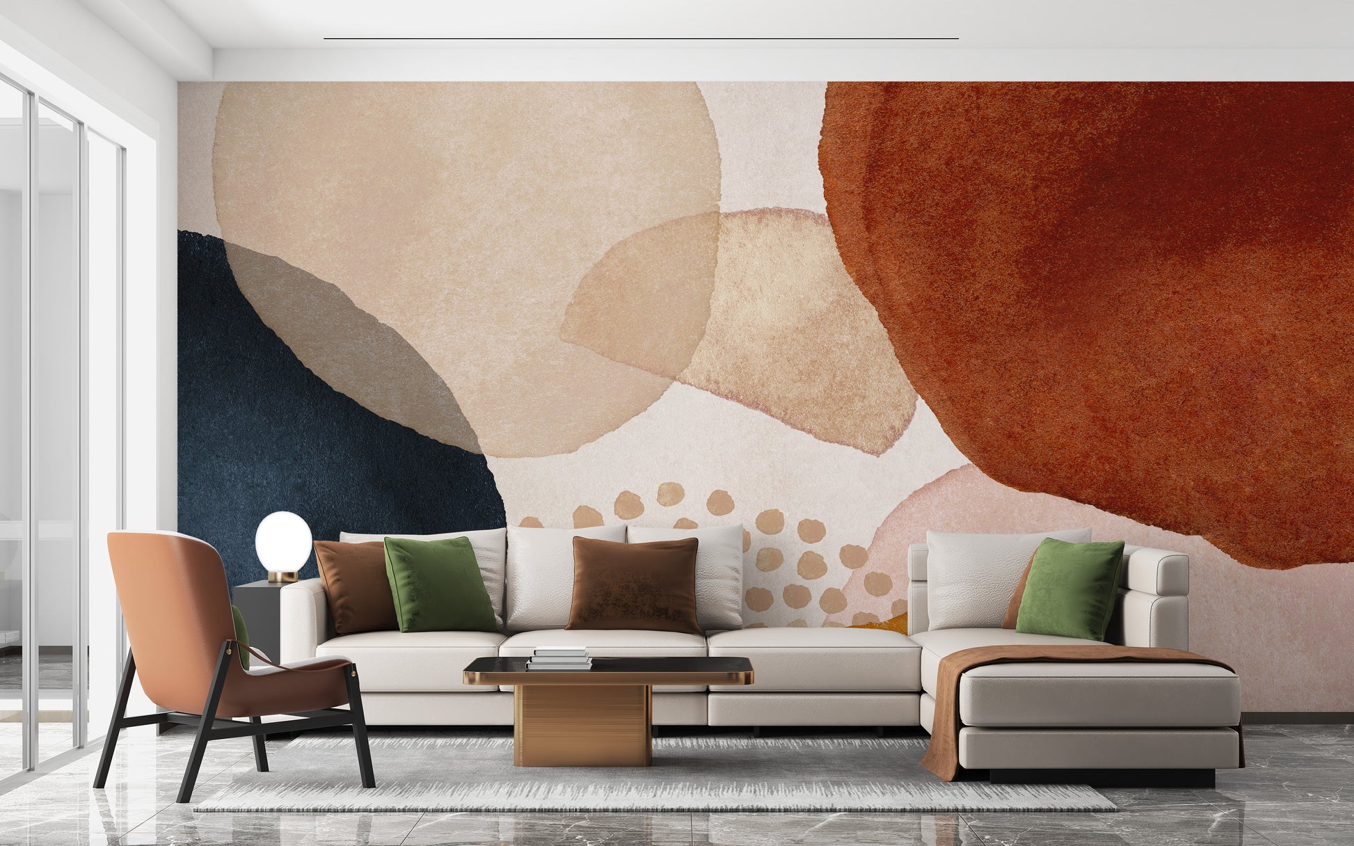 Geometric boho mural with earthy vibes