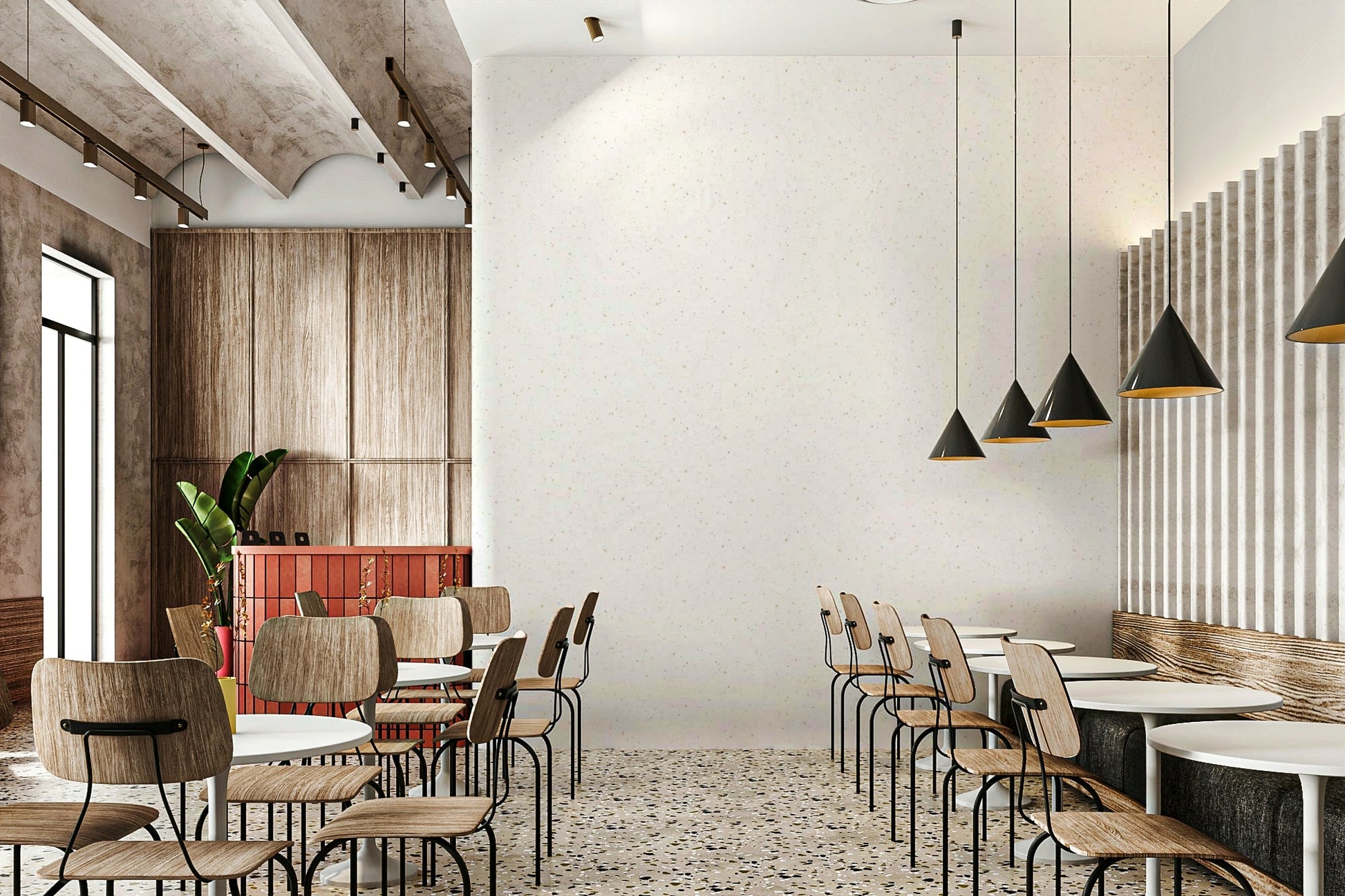 Elegant watercolor terrazzo wallpaper in opal hues.

