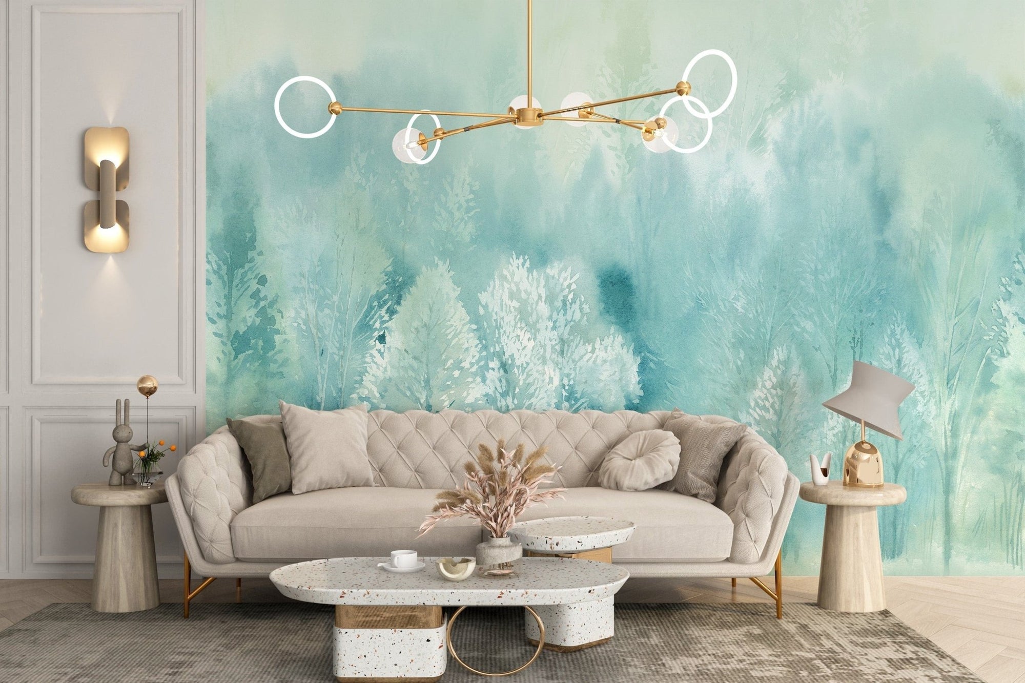 Serene watercolor forest wallpaper mural A846