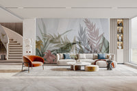 Soft watercolor tropical leaf mural
