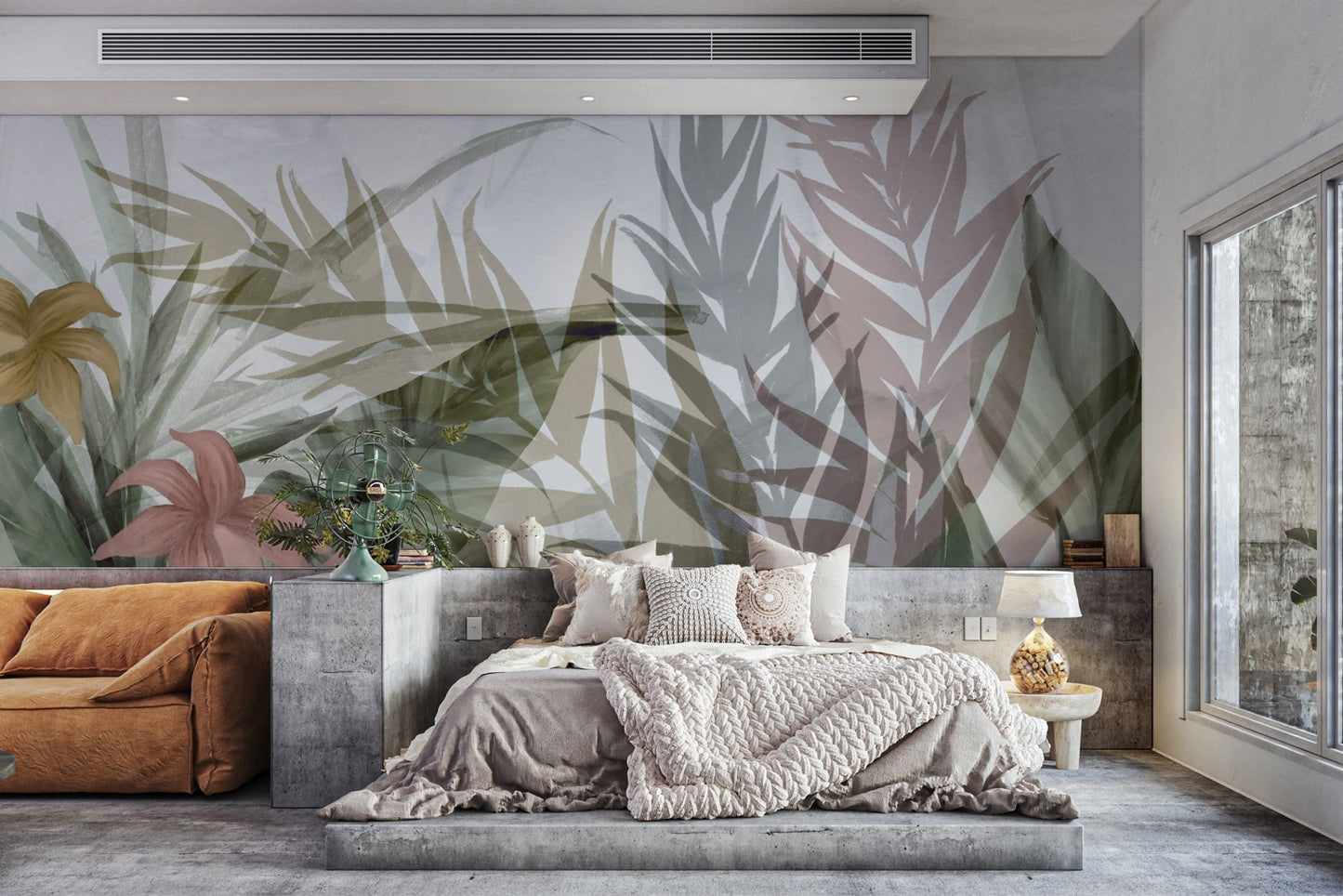 Vibrant tropical leaf wallpaper design
