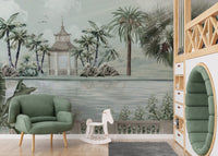 Watercolor Tropical Riverbank Wallpaper Mural - Giffywalls