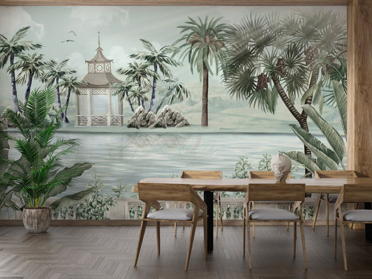 Watercolor tropical riverbank wallpaper
