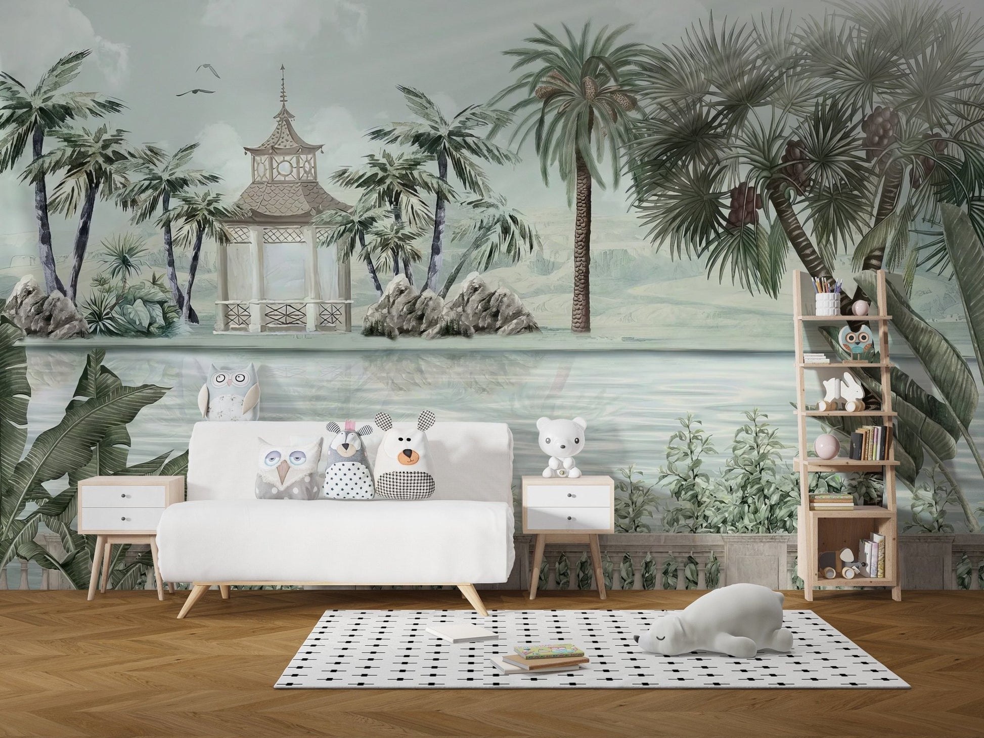 Watercolor Tropical Riverbank Wallpaper Mural - Giffywalls