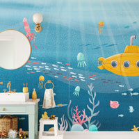 Watercolor Underwater Sea Life wallpaper for renters