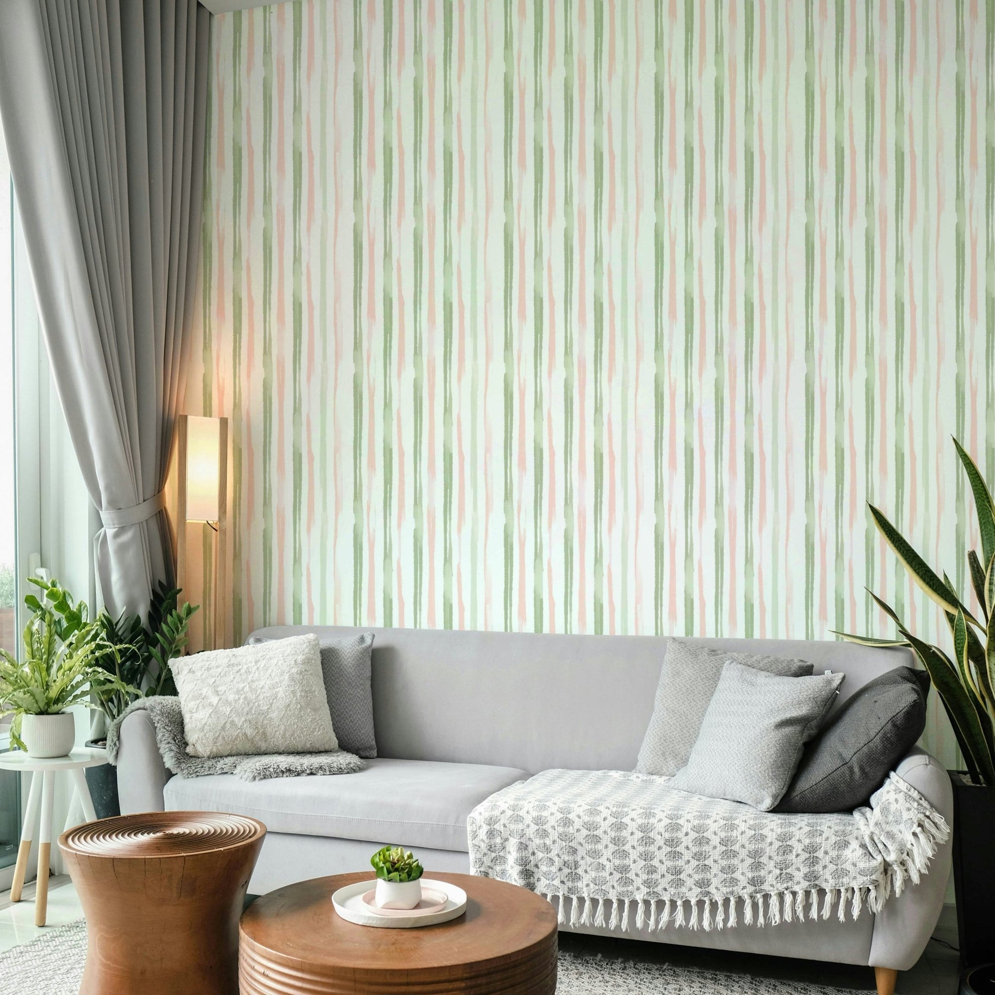 Watercolor Vertical wallpaper featuring pink and green painted stripes GD4924
