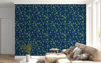 Hallway botanical wallpaper with purple flowers on blue ground GD9206