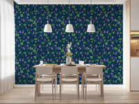Bedroom violet wallpaper with painted leaves and floral spacing ⁠GD9206