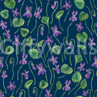 Floral pattern wallpaper with violet blooms and natural green tones